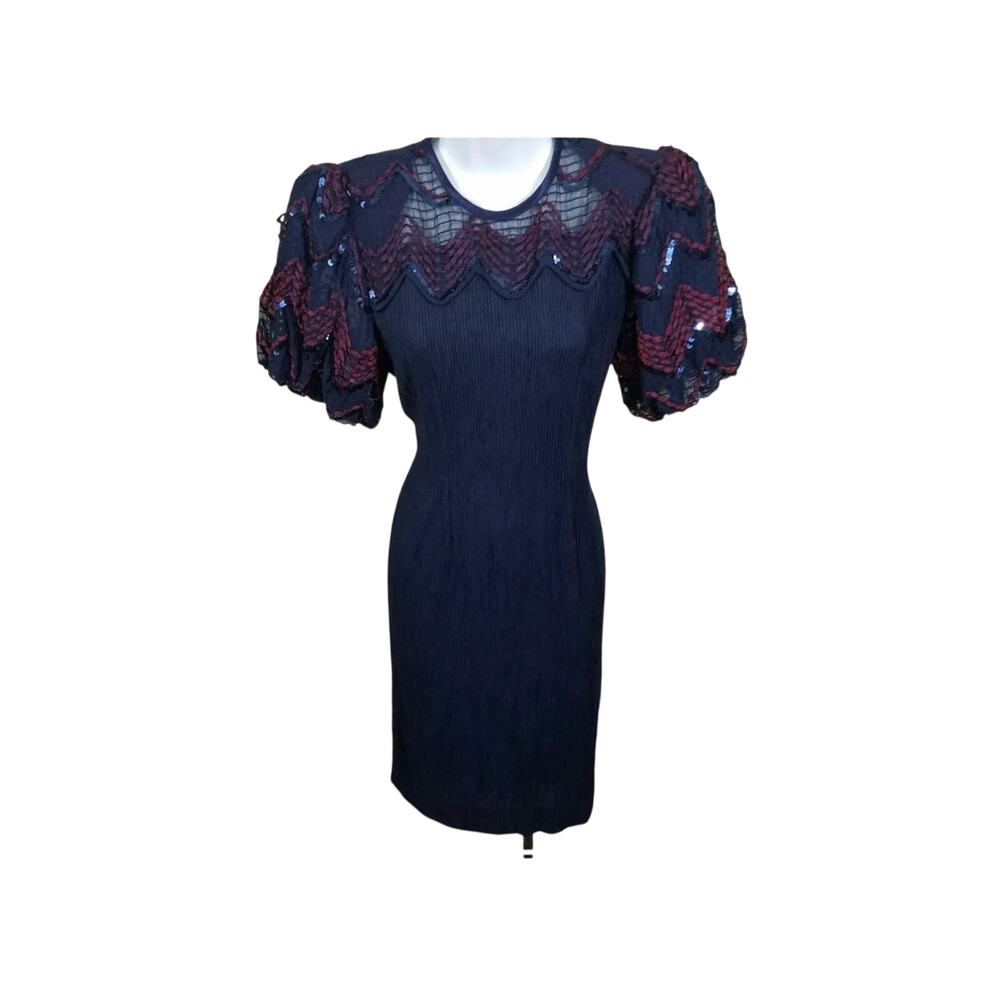 Vintage Leslie Fay Puff Sleeve and Sequins Dress